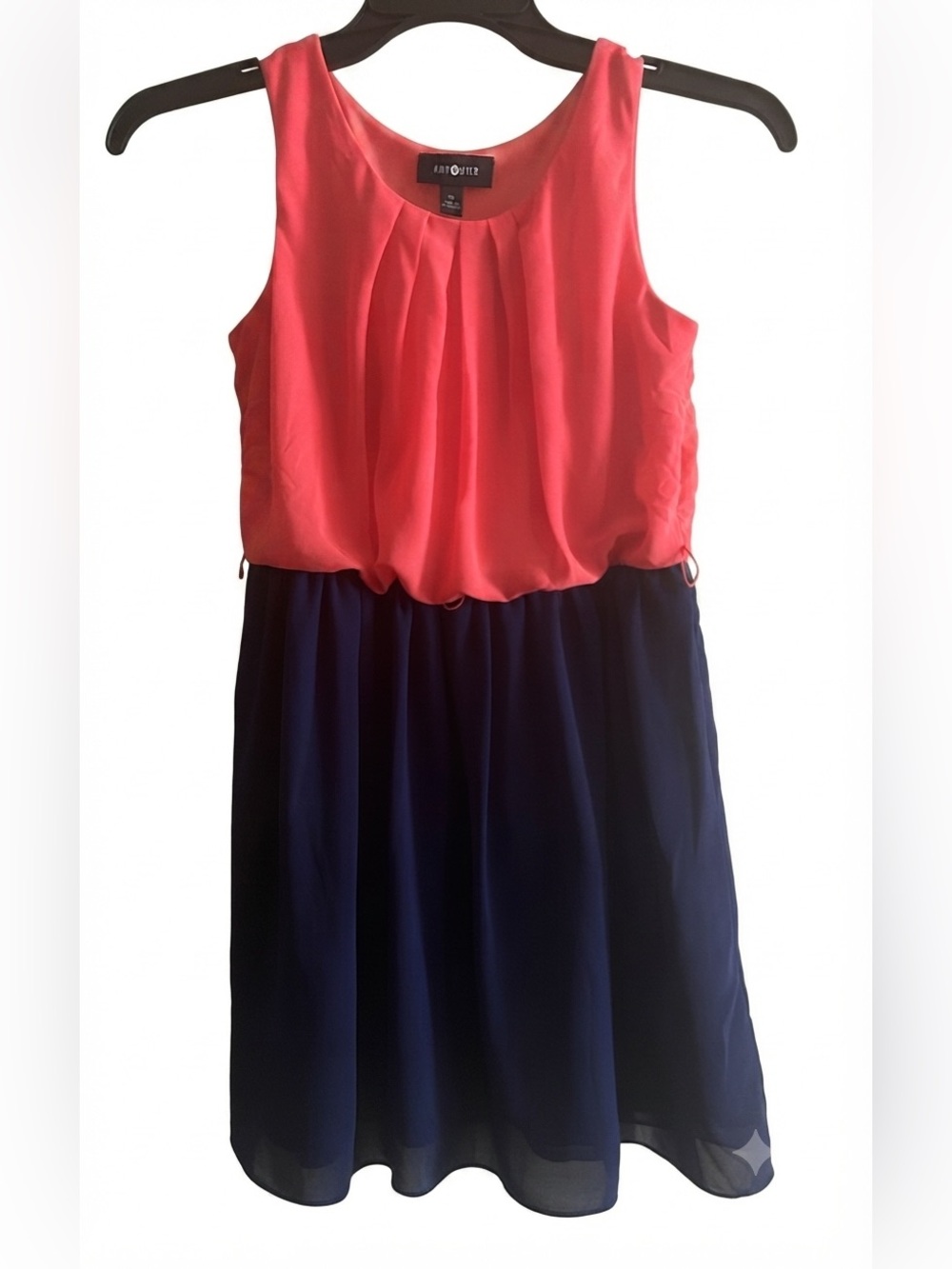 Amy Byer Girls Size 14 Colorblock Dress Pink Navy Blue Chiffon Pleated Party